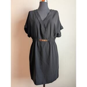 ZARA Basic Mini Dress LACK GOLD Belt V- Neck Size Medium EUC